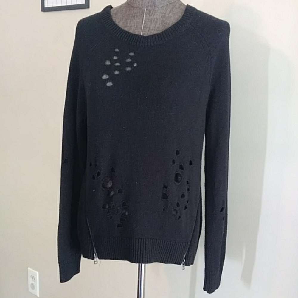 {Express} Long Sleeve Distress Side Zip Sweater